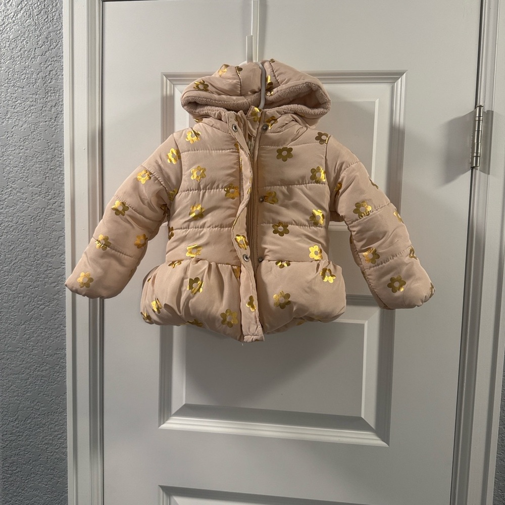 Gold Floral Puffer Jacket Girls 18 month